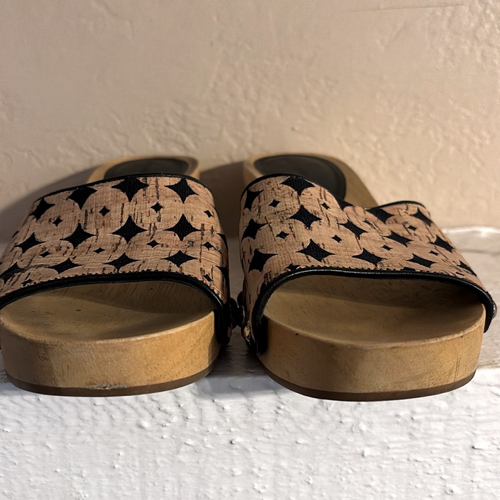 Sigerson Morrison Black and Tan Patterned Leather Clogs - Picture 2 of 5